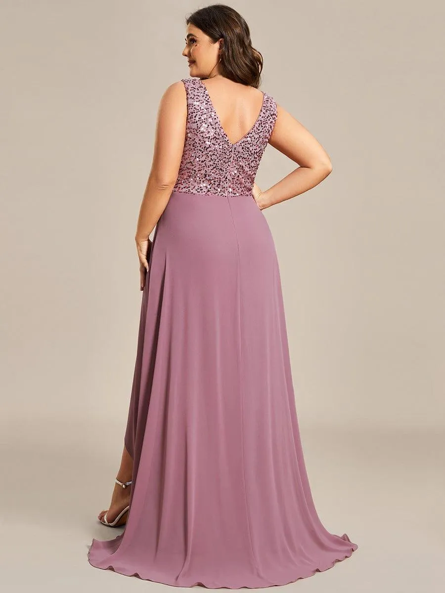 Robes de soirée sexy en mousseline de soie maxi haut-bas avec paillettes