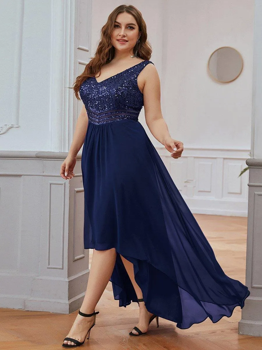 Robes de soirée sexy en mousseline de soie maxi haut-bas avec paillettes