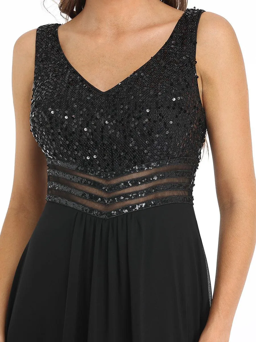 Robes de soirée sexy en mousseline de soie maxi haut-bas avec paillettes