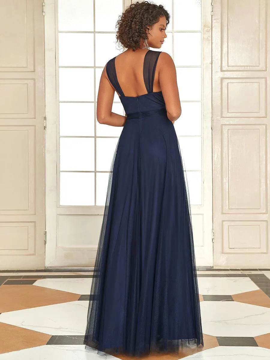 Robes demoiselle d'honneur en tulle à double col en V Cérémonie en Tulle
