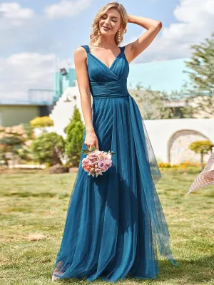 Robes demoiselle d'honneur en tulle à double col en V Cérémonie en Tulle