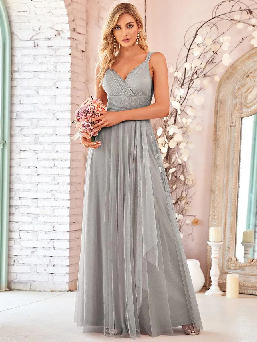 Robes demoiselle d'honneur en tulle à double col en V Cérémonie en Tulle