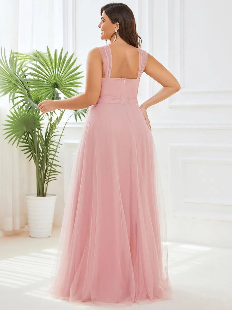 Robes demoiselle d'honneur en tulle à double col en V Cérémonie en Tulle