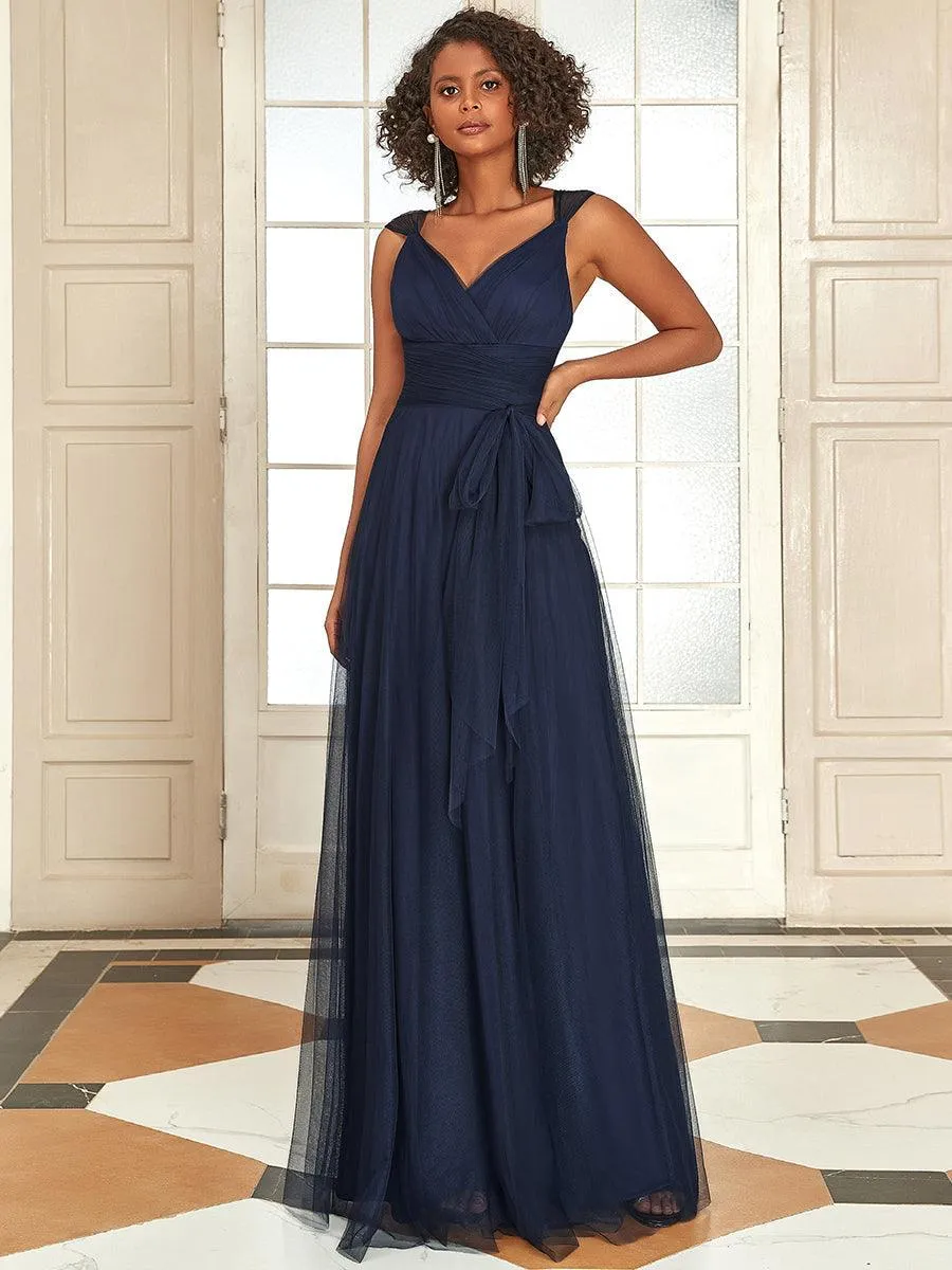 Robes demoiselle d'honneur en tulle à double col en V Cérémonie en Tulle