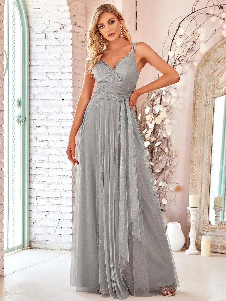 Robes demoiselle d'honneur en tulle à double col en V Cérémonie en Tulle