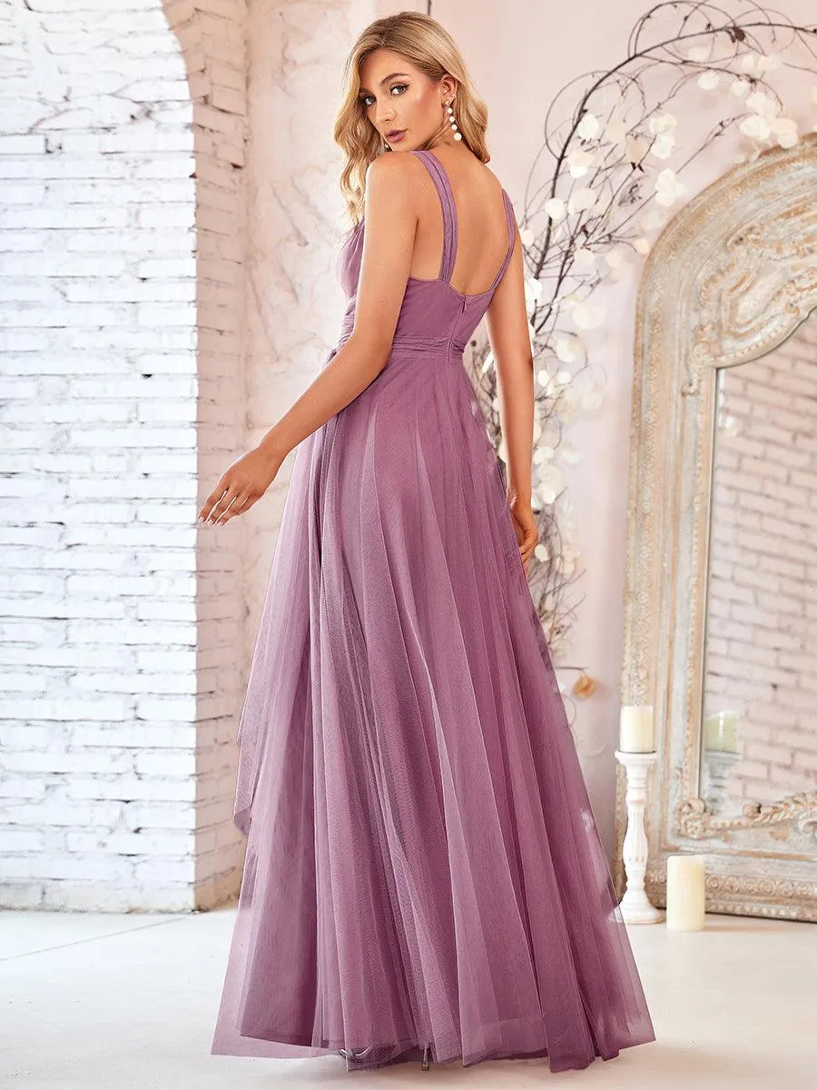 Robes demoiselle d'honneur en tulle à double col en V Cérémonie en Tulle