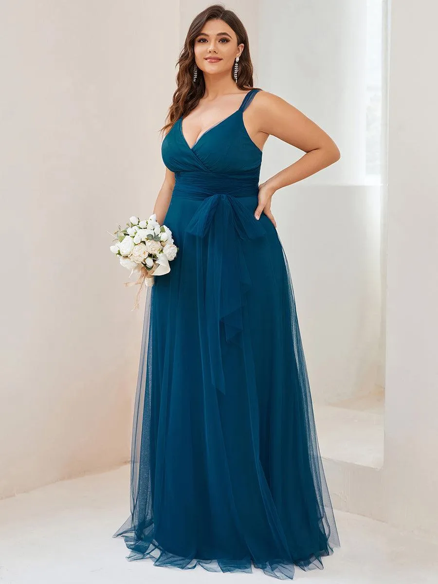Robes demoiselle d'honneur en tulle à double col en V Cérémonie en Tulle