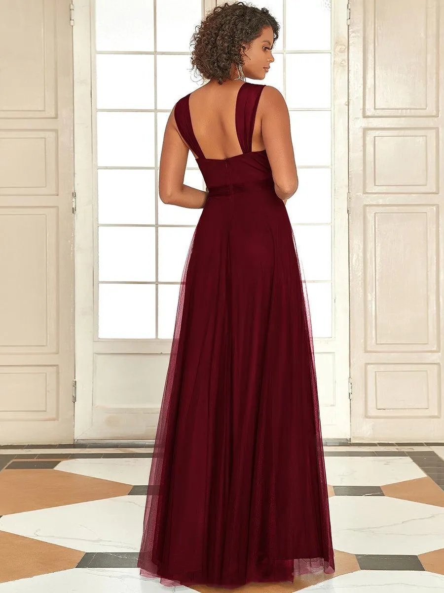 Robes demoiselle d'honneur en tulle à double col en V Cérémonie en Tulle