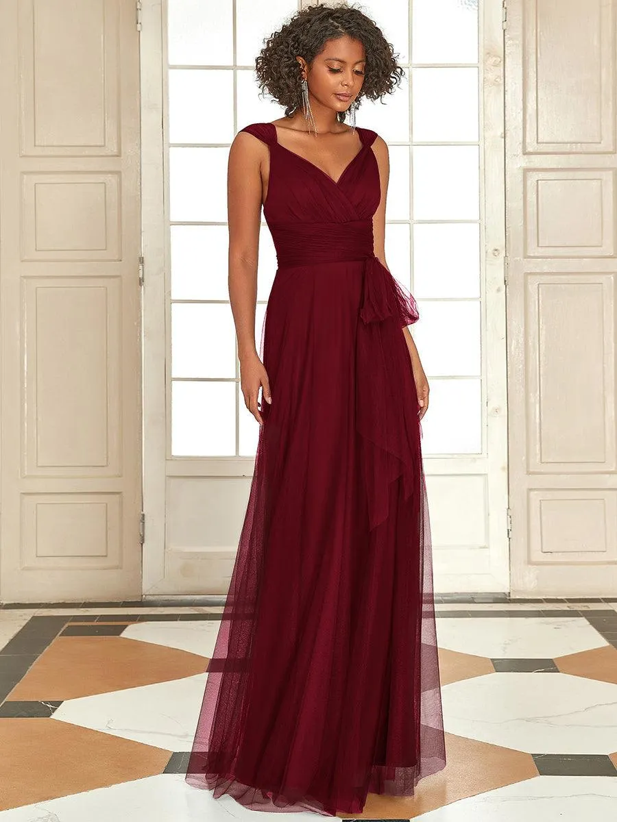 Robes demoiselle d'honneur en tulle à double col en V Cérémonie en Tulle
