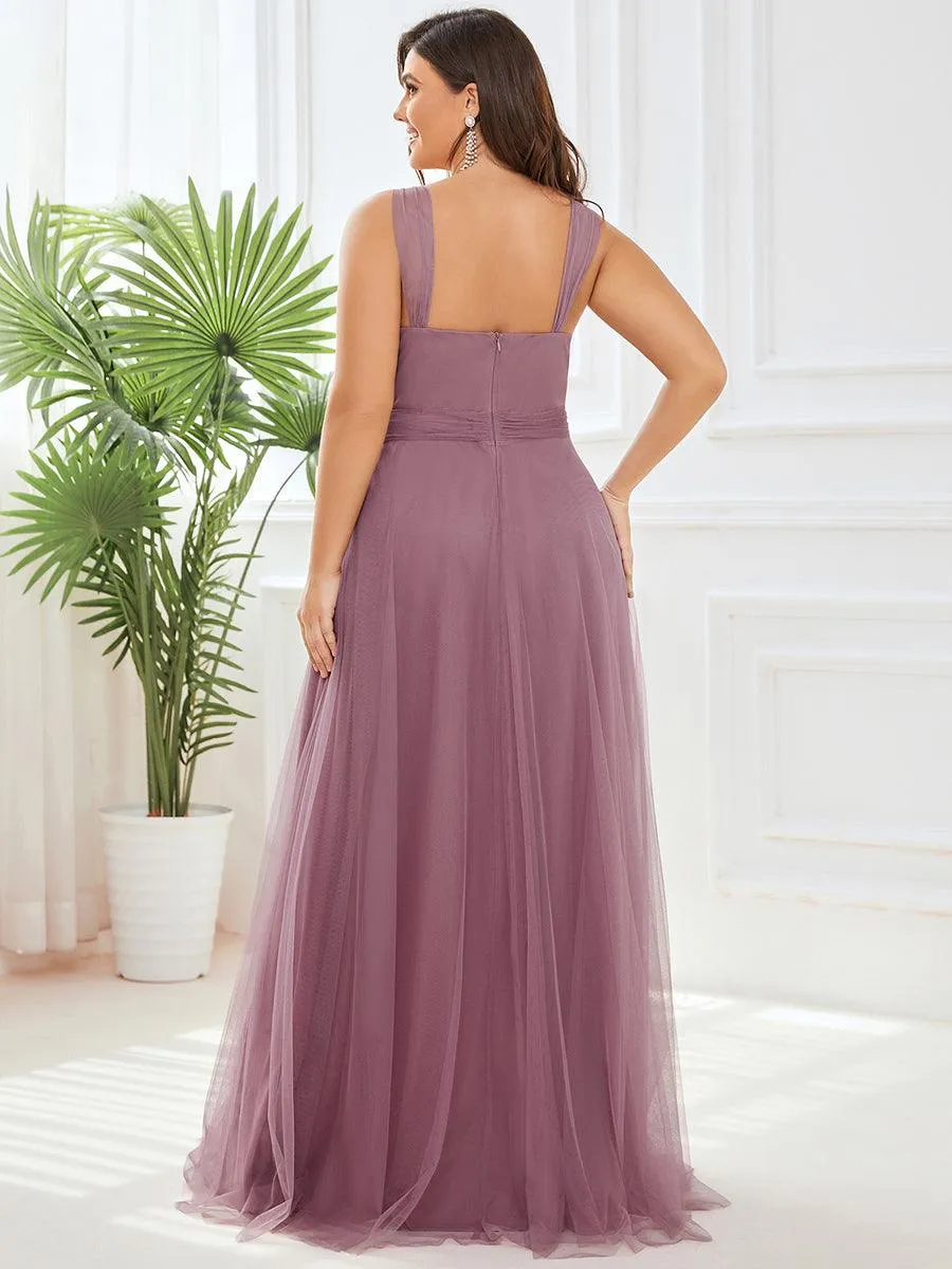 Robes demoiselle d'honneur en tulle à double col en V Cérémonie en Tulle