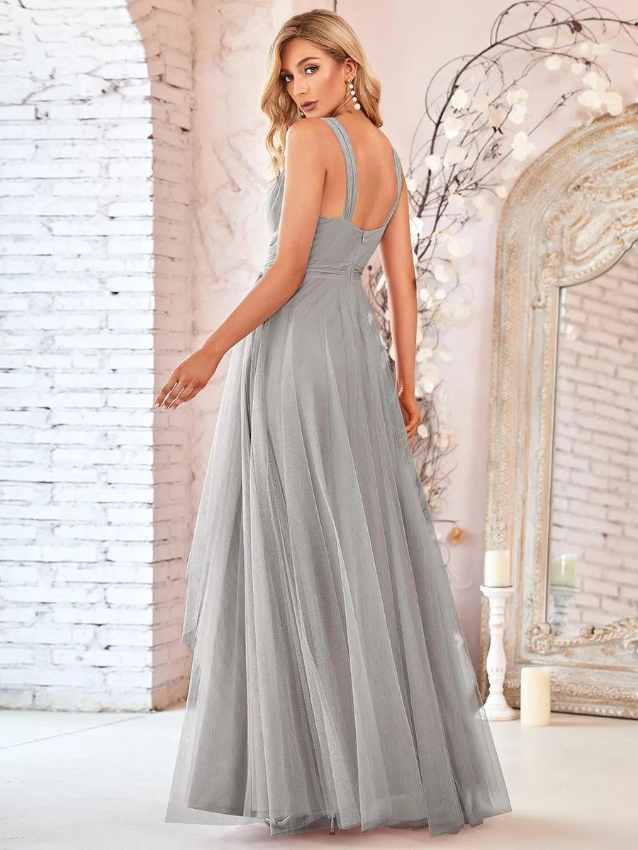 Robes demoiselle d'honneur en tulle à double col en V Cérémonie en Tulle