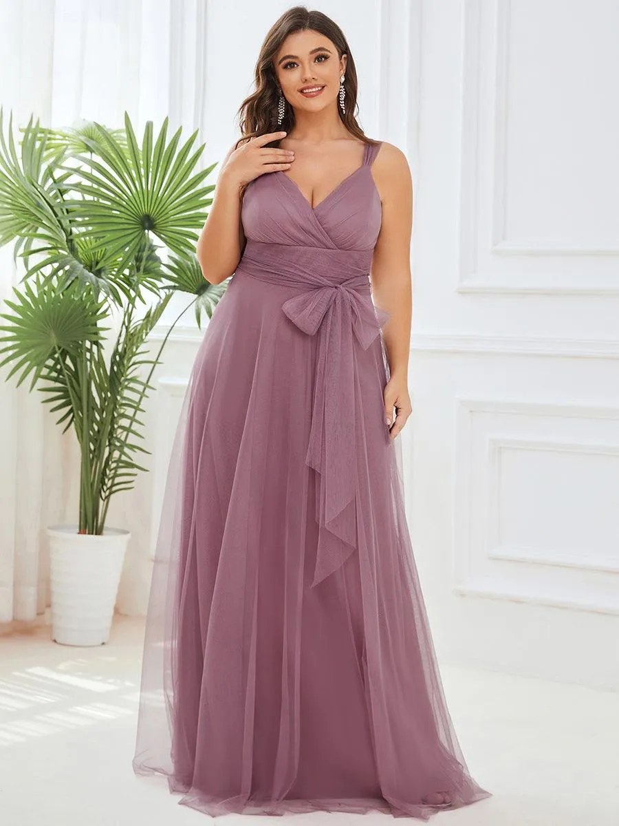 Robes demoiselle d'honneur en tulle à double col en V Cérémonie en Tulle