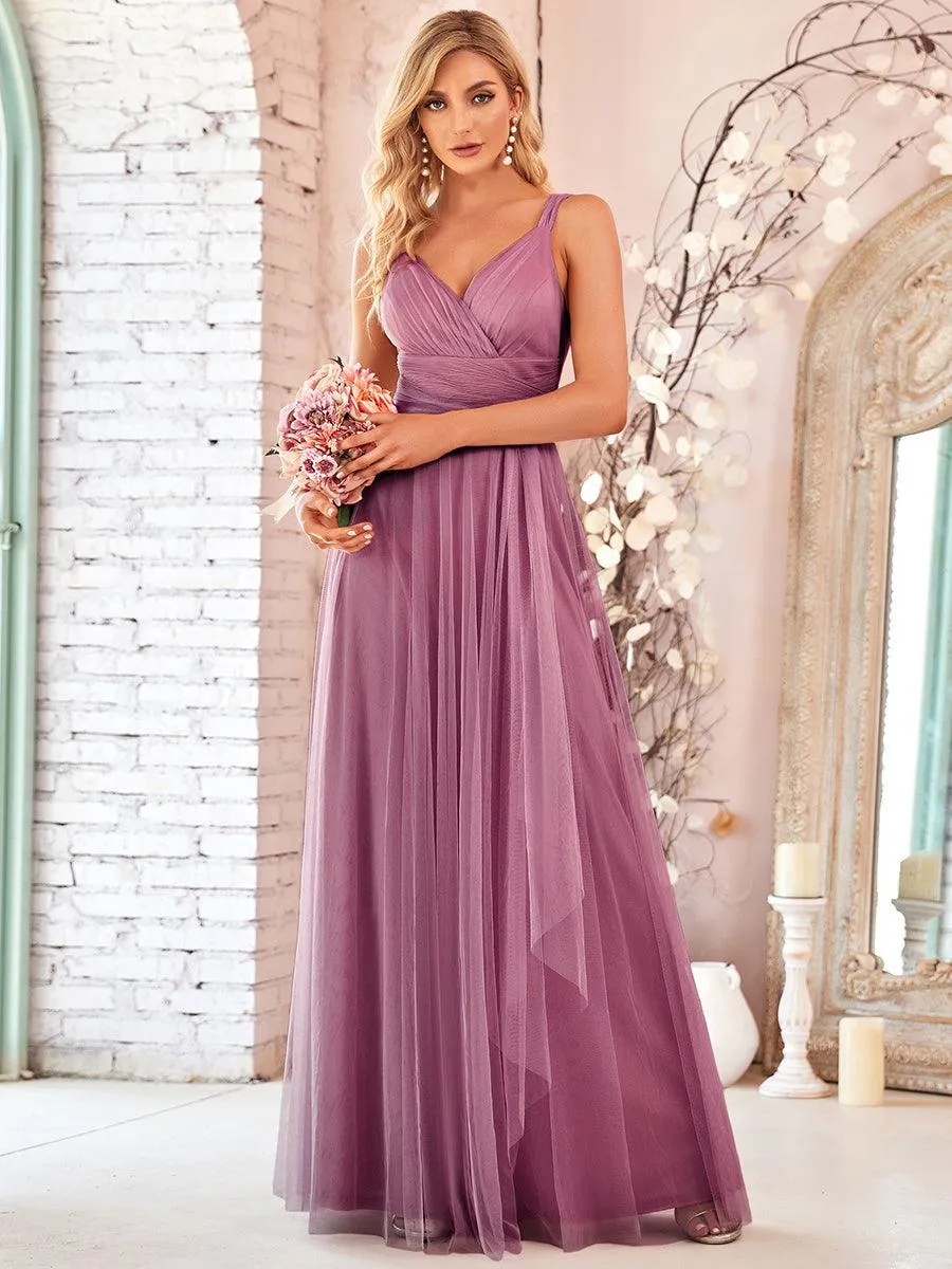 Robes demoiselle d'honneur en tulle à double col en V Cérémonie en Tulle