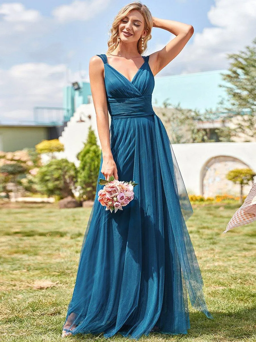 Robes demoiselle d'honneur en tulle à double col en V Cérémonie en Tulle