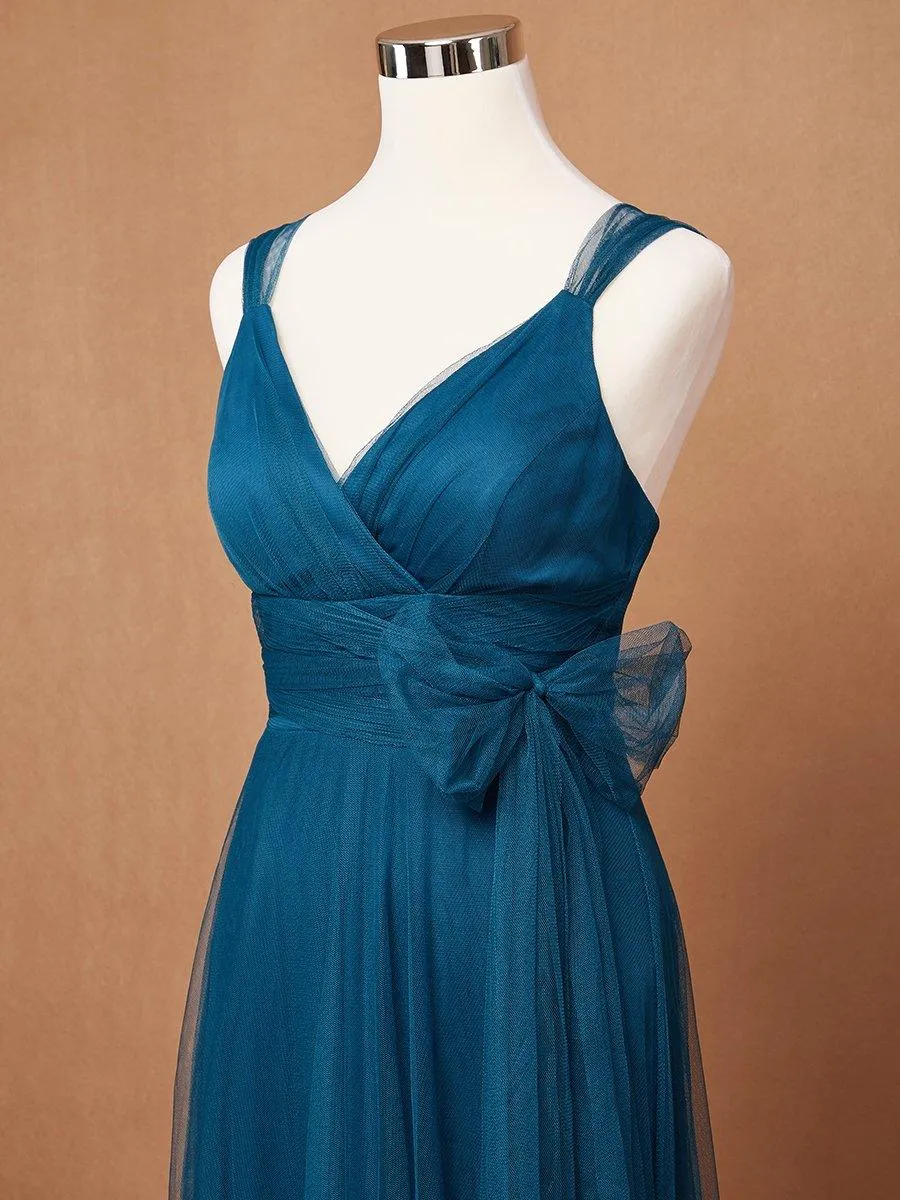 Robes demoiselle d'honneur en tulle à double col en V Cérémonie en Tulle