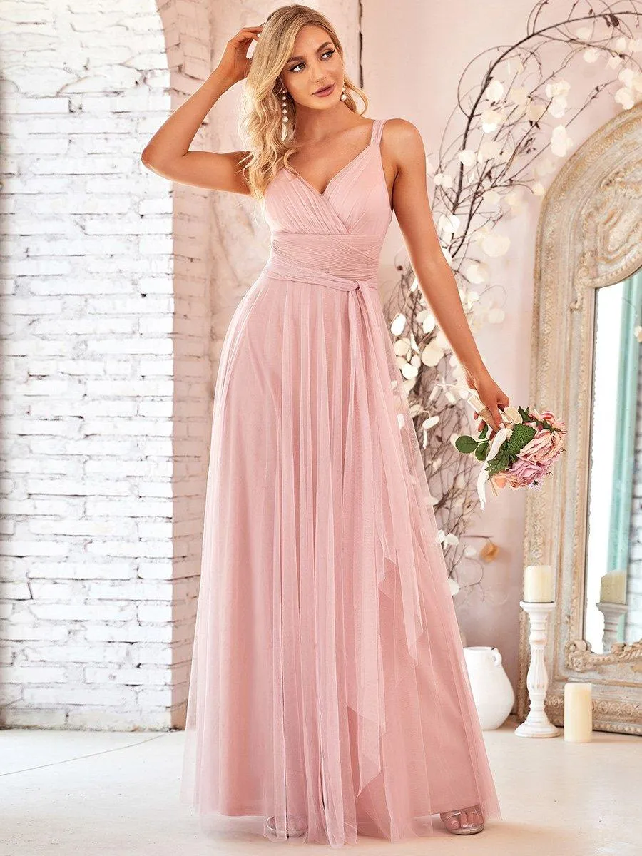 Robes demoiselle d'honneur en tulle à double col en V Cérémonie en Tulle