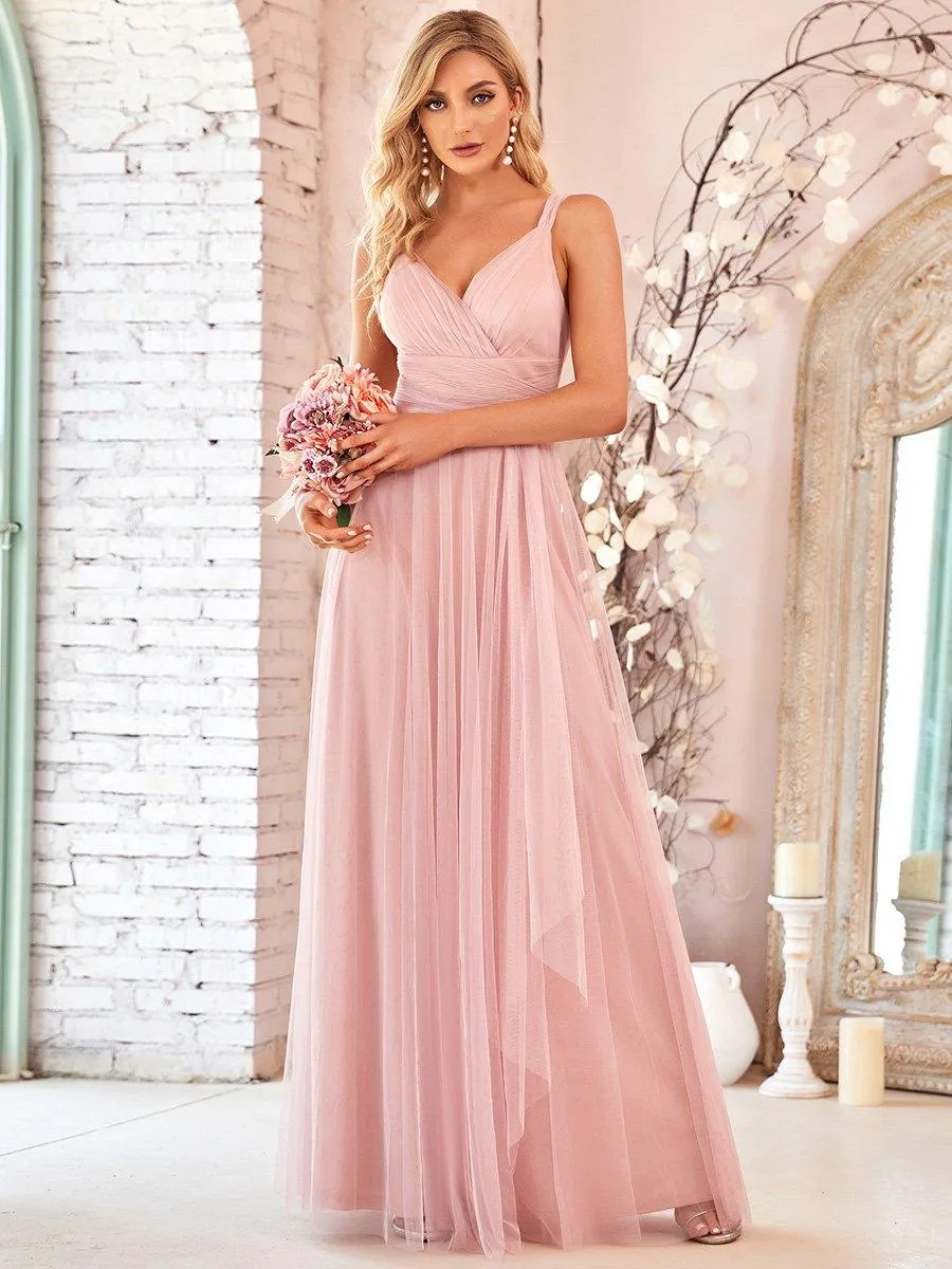 Robes demoiselle d'honneur en tulle à double col en V Cérémonie en Tulle