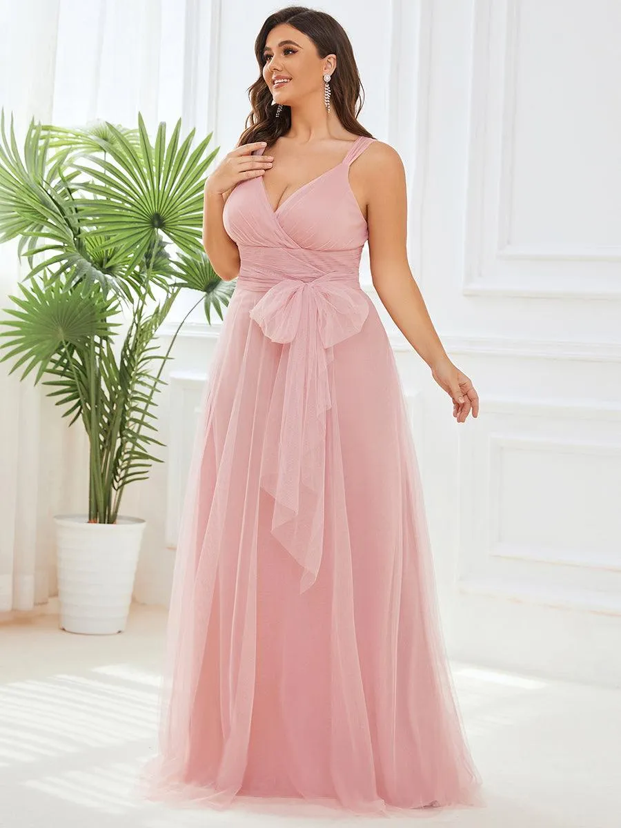 Robes demoiselle d'honneur en tulle à double col en V Cérémonie en Tulle