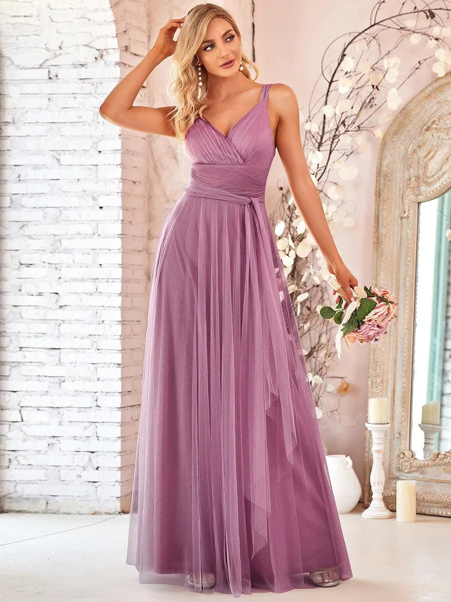 Robes demoiselle d'honneur en tulle à double col en V Cérémonie en Tulle