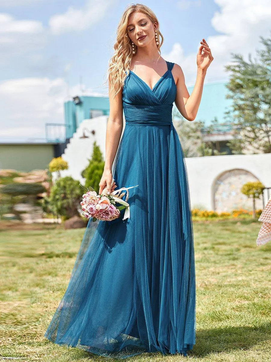 Robes demoiselle d'honneur en tulle à double col en V Cérémonie en Tulle