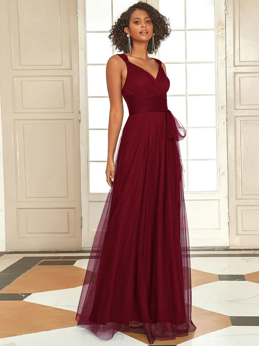 Robes demoiselle d'honneur en tulle à double col en V Cérémonie en Tulle