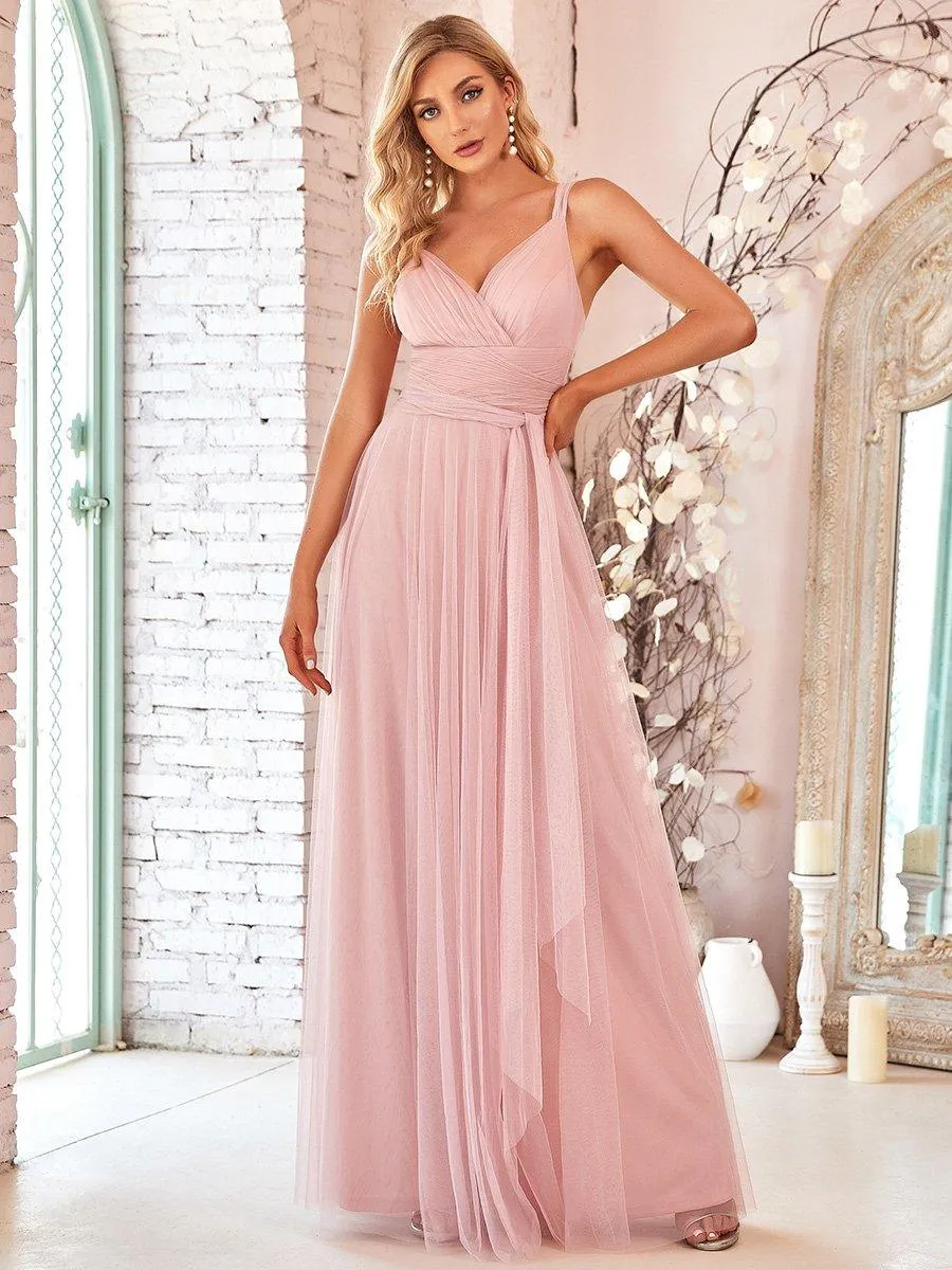 Robes demoiselle d'honneur en tulle à double col en V Cérémonie en Tulle