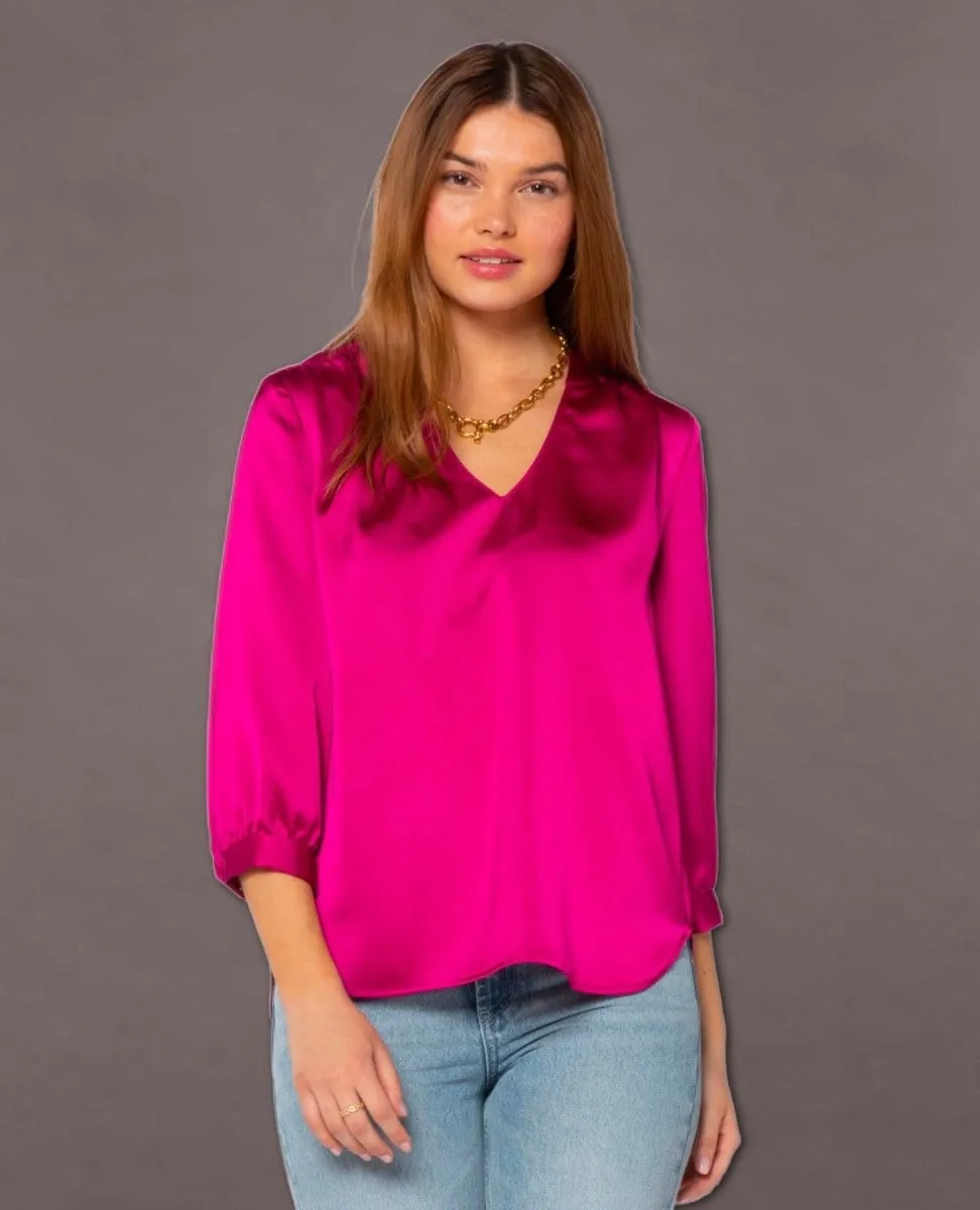 Robyn 3/4 Sleeve Blouse Bright Fuchsia