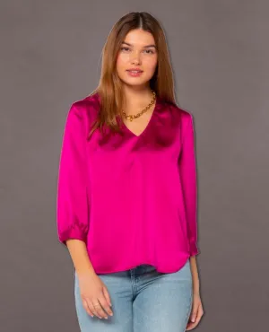 Robyn 3/4 Sleeve Blouse Bright Fuchsia