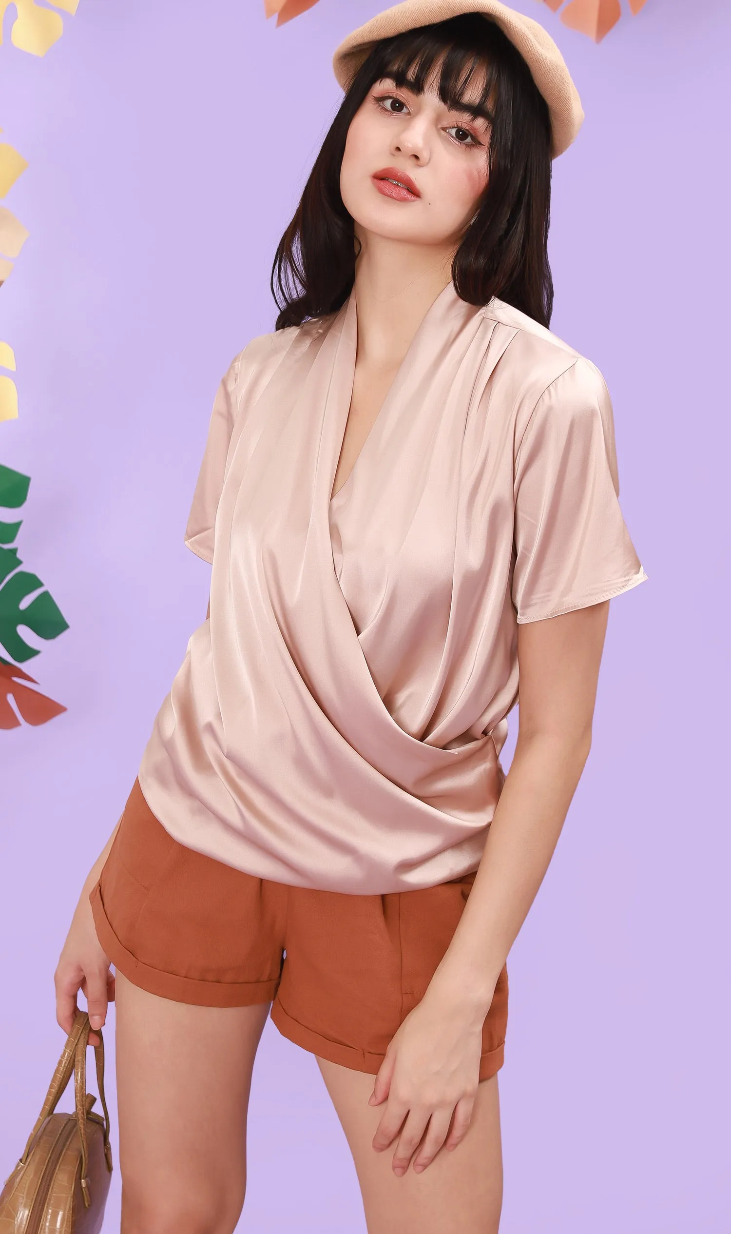 ROSALIE Satin Surplice Top (Champagne)