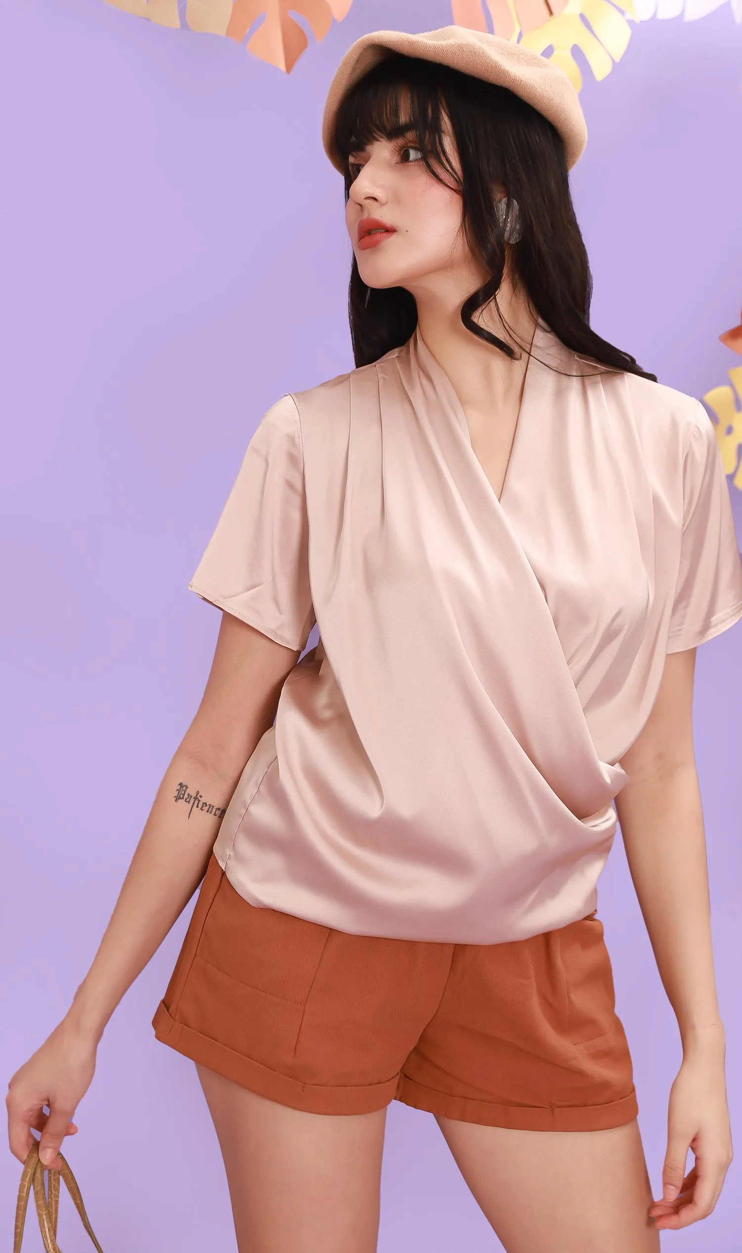 ROSALIE Satin Surplice Top (Champagne)