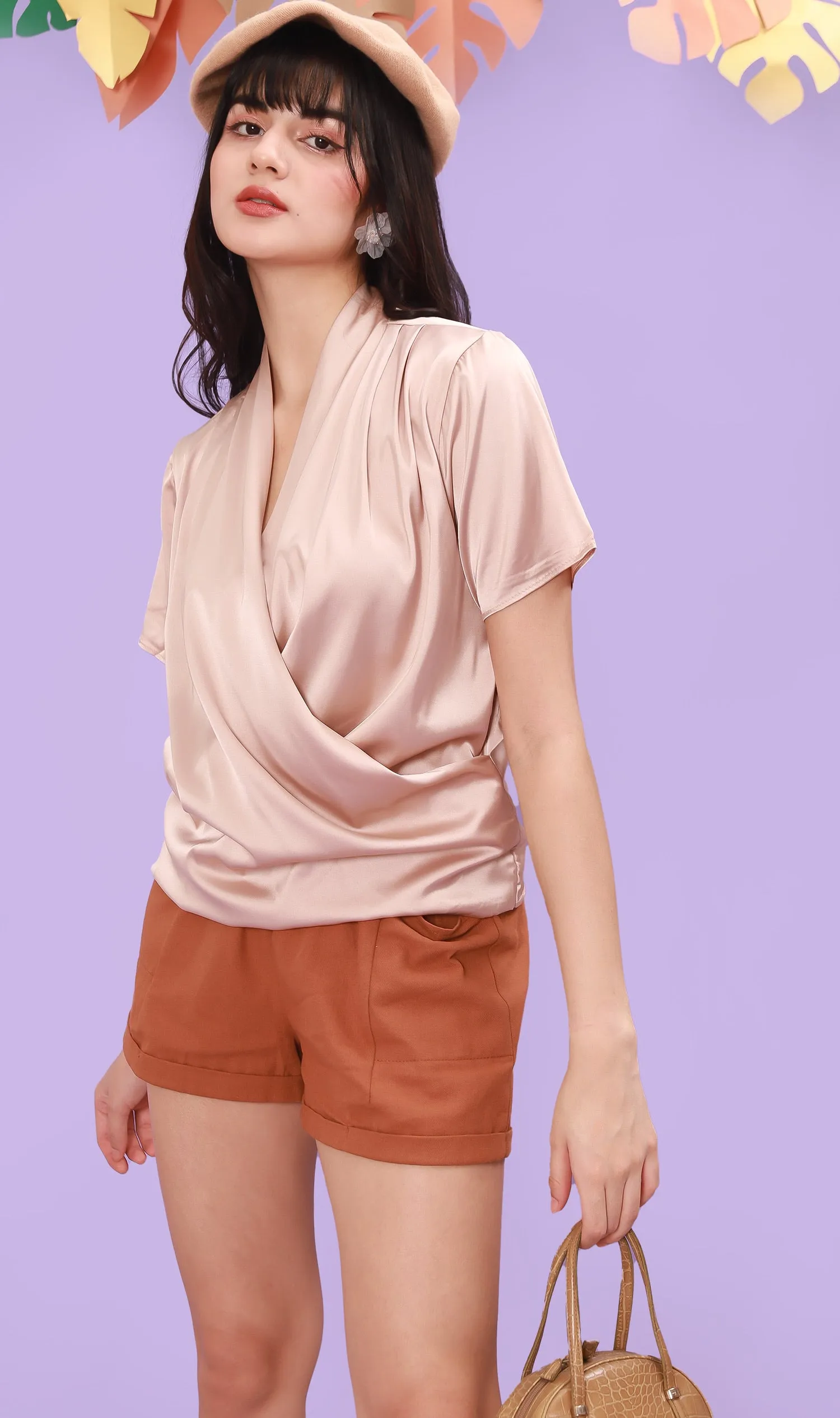 ROSALIE Satin Surplice Top (Champagne)