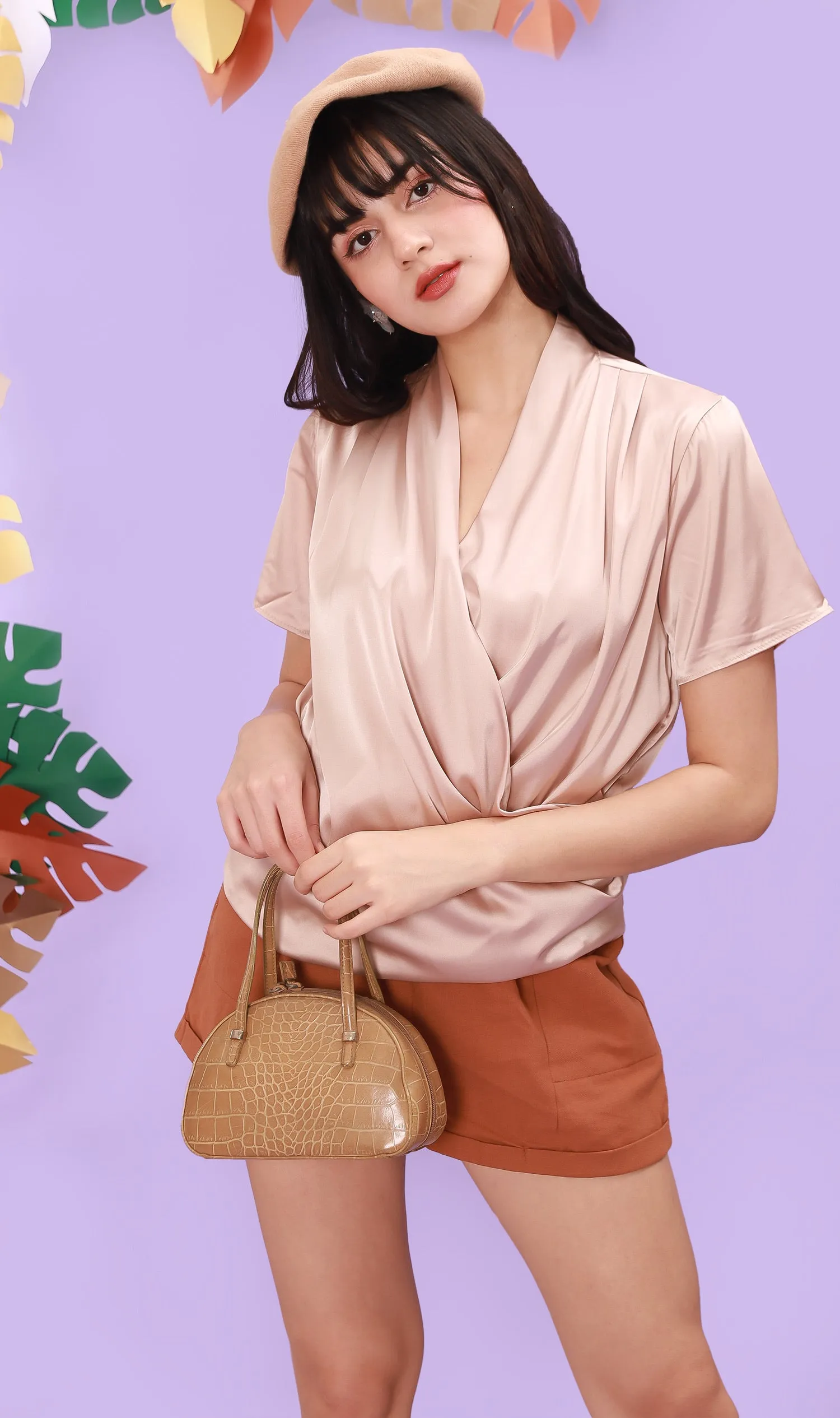 ROSALIE Satin Surplice Top (Champagne)