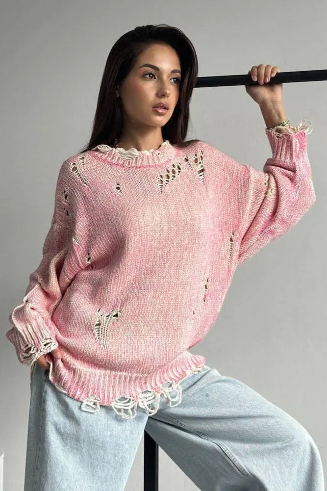 Round Neck Woolen Hollow Knit Sweater