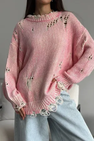 Round Neck Woolen Hollow Knit Sweater