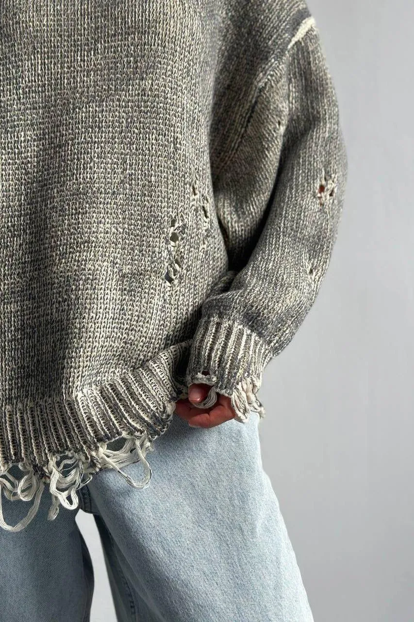 Round Neck Woolen Hollow Knit Sweater
