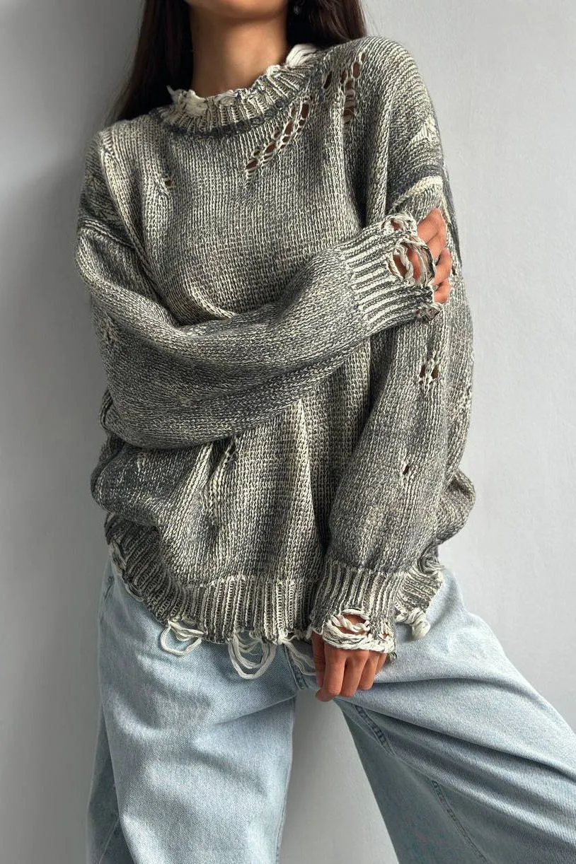 Round Neck Woolen Hollow Knit Sweater