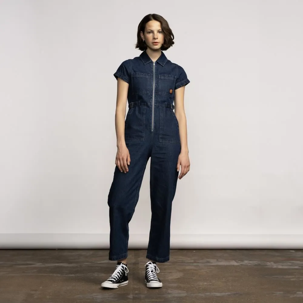 Santa Cruz Womens Jumpsuit Line Up Utility Jumpsuit - Classic Blue Denim