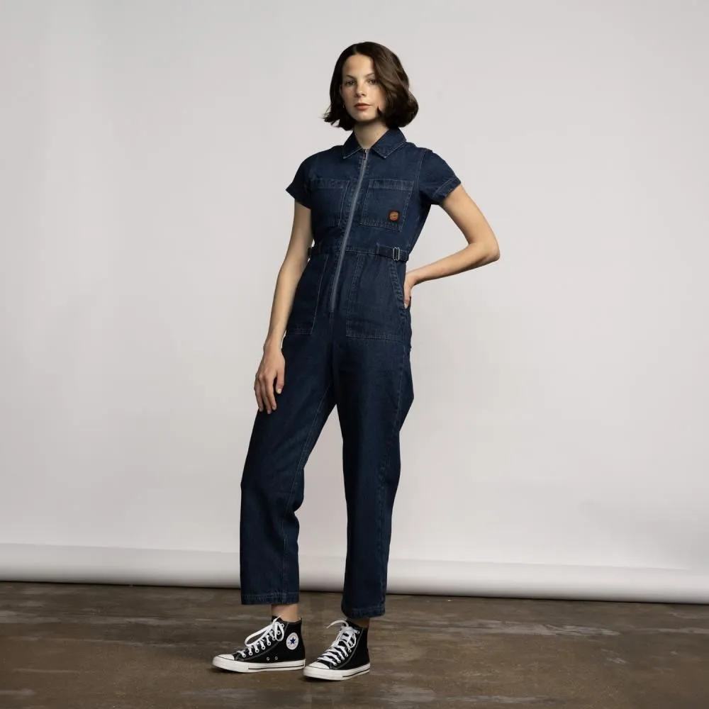 Santa Cruz Womens Jumpsuit Line Up Utility Jumpsuit - Classic Blue Denim