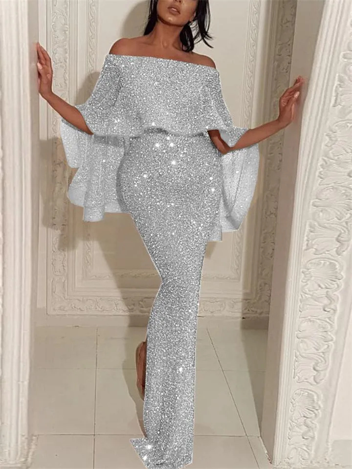 Sexy Off Shoulder Batwing Cape Mermaid Dress for Evening