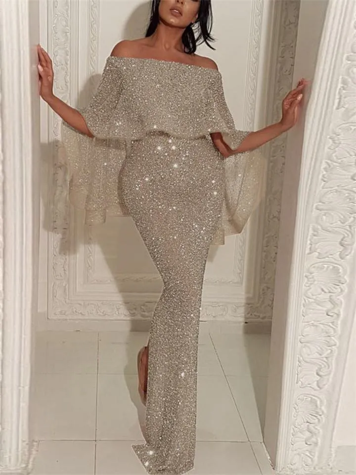 Sexy Off Shoulder Batwing Cape Mermaid Dress for Evening