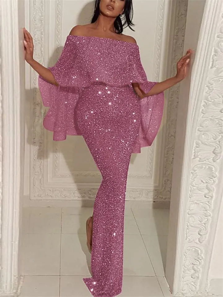 Sexy Off Shoulder Batwing Cape Mermaid Dress for Evening