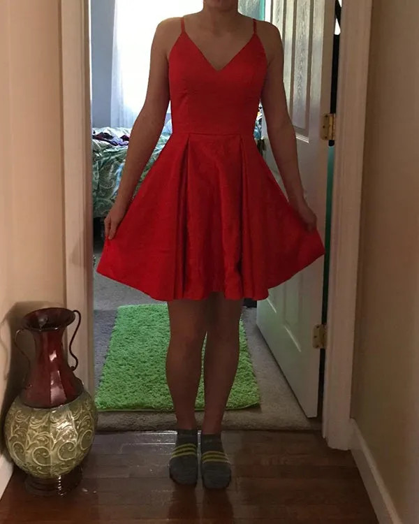 Sexy V-Neck Homecoming Dresses Satin A line Short Party Gowns Cocktail Dress
