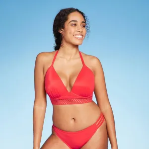 Shade & Shore Womens Light Lift Long Line Elastic Trim Triangle Bikini Top AFP35