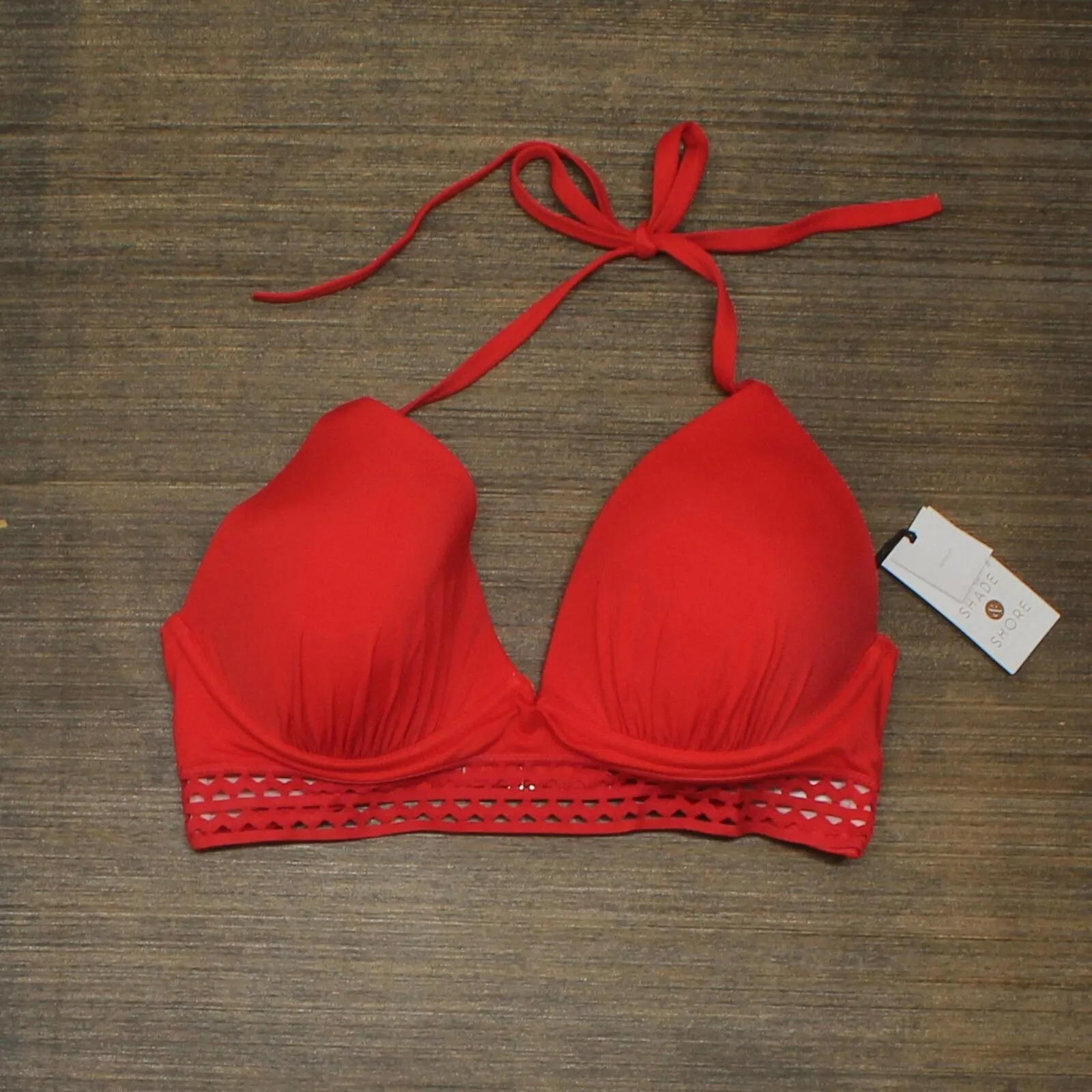 Shade & Shore Womens Light Lift Long Line Elastic Trim Triangle Bikini Top AFP35