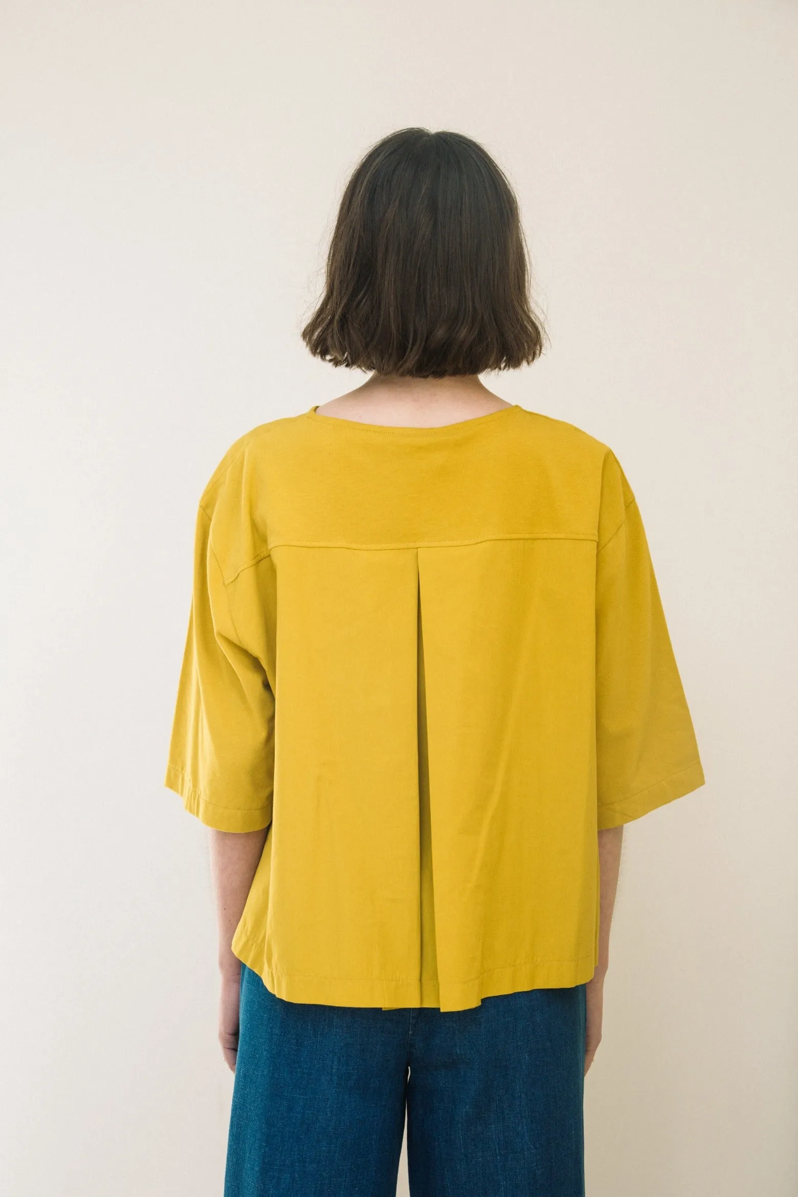 Shay Organic Cotton Jersey and Poplin Top in Chartreuse