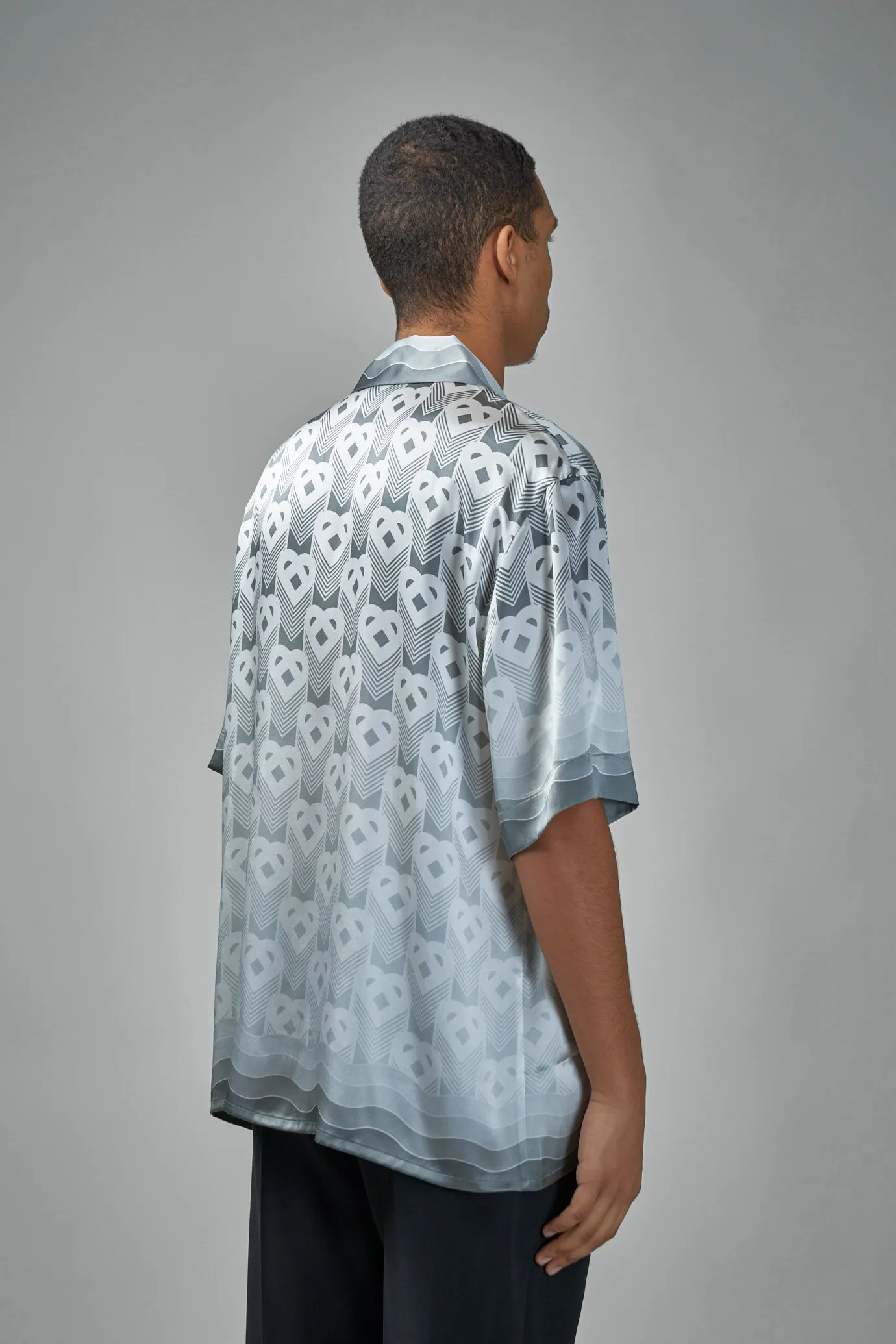 Short Sleeve Cuban Collar Shirt Gradient Heart Monogram