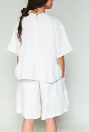 Shosh Off-White Linen Peplum Top