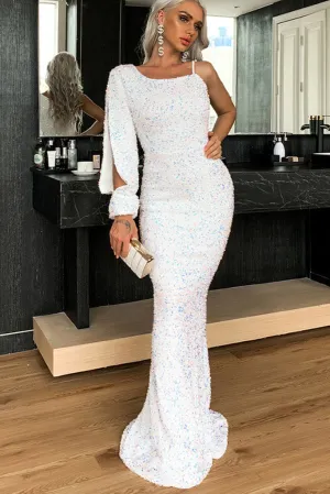 Single Slit Sequin Maxi Gown - M in Clearance