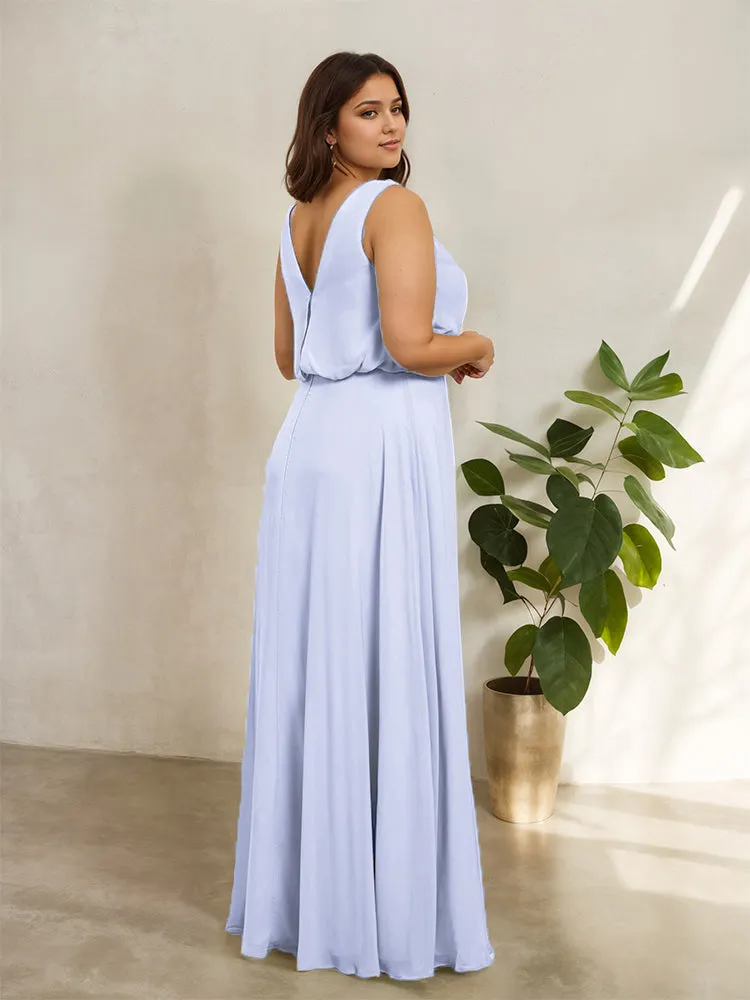 Sleeveless Cowl Neck Chiffon Plus Size Floor Length Bridesmaid Dresses