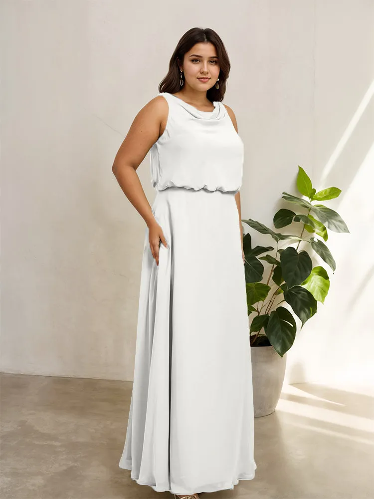 Sleeveless Cowl Neck Chiffon Plus Size Floor Length Bridesmaid Dresses